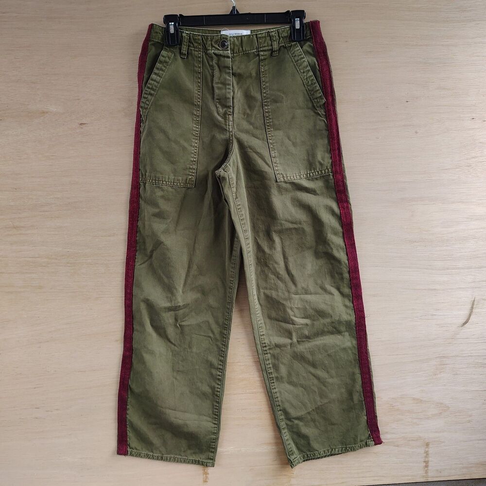 Zara The Workers  Straight Green  Pants Size 4 High Rise Ref Stripe Casual